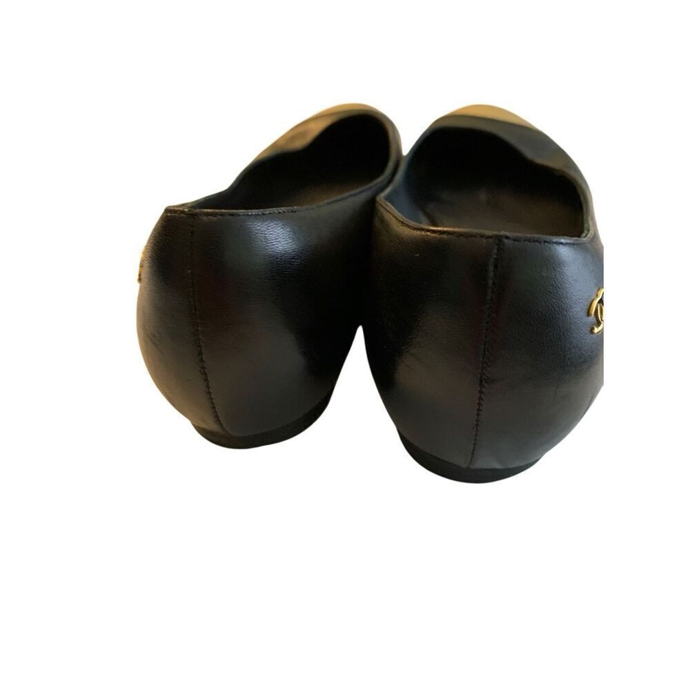 Chanel Cambon leather ballet flats gold cap toe women's size 38.5 US 8 - Picture 5 of 7
